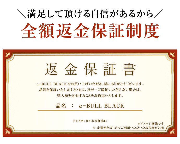 α-BULL BLACK（アルファブルーブラック）返金保証制度